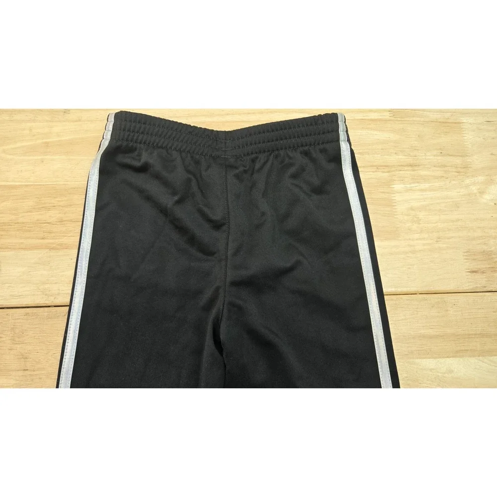 Adidas Kids Black Tricot Pants 2 Striped Straight Leg Sz 4
